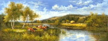 Idyllisch Landschaft Landschaft Farmland Scenery Cattle 0 415 Hirte Ölgemälde